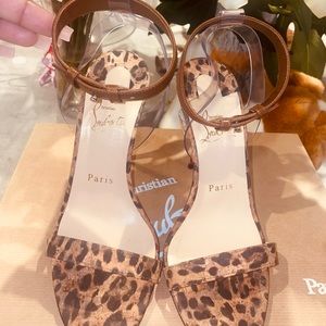 Christian Louboutin JONATINA 100 PVC women’s ankle strap leopard heels/shoes